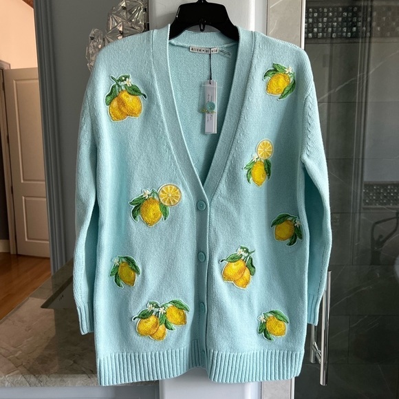 ALICE + OLIVIA BRADFORD LEMON EMBROIDERED GRANDPA CARDIGAN - Picture 9 of 16